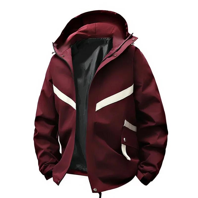 

Мужская куртка с капюшоном для активного отдыха, водонепроницаемая, с цветными блоками, унисекс, весна-осень, дышащая, ветрозащитная, легкая, повседневная 5XL темно-красного