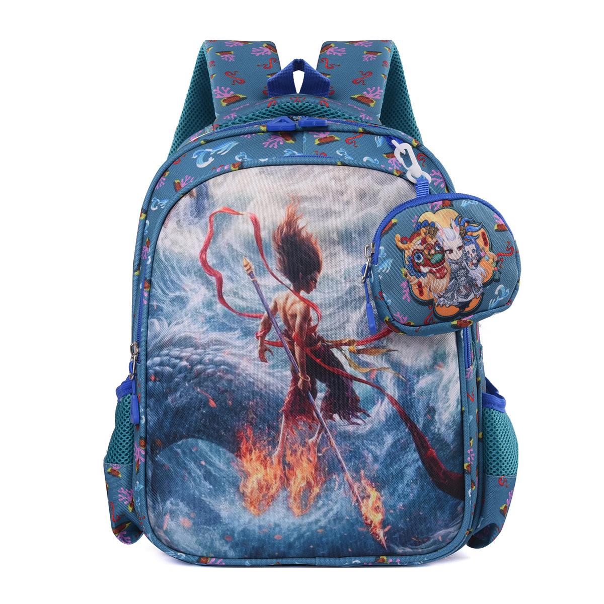 

School bag new Nezha children s backpack big class small cartoon love first grade children s backpack зелений