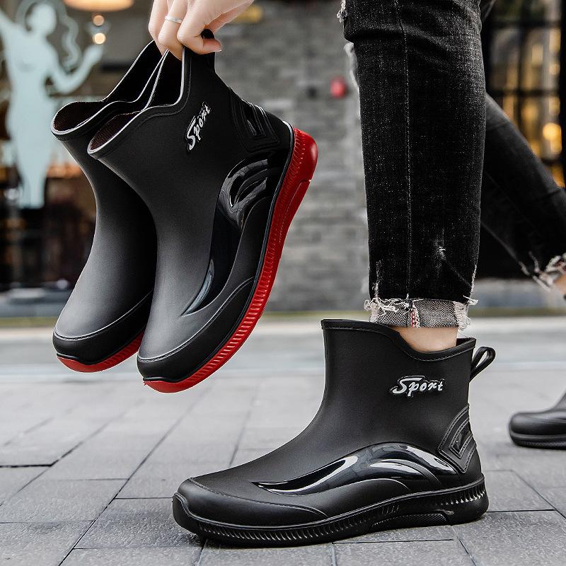 Water shoes men's rain shoes non-slip waterproof shoes fleece rain boots closed rubber shoes short rubber shoes men
