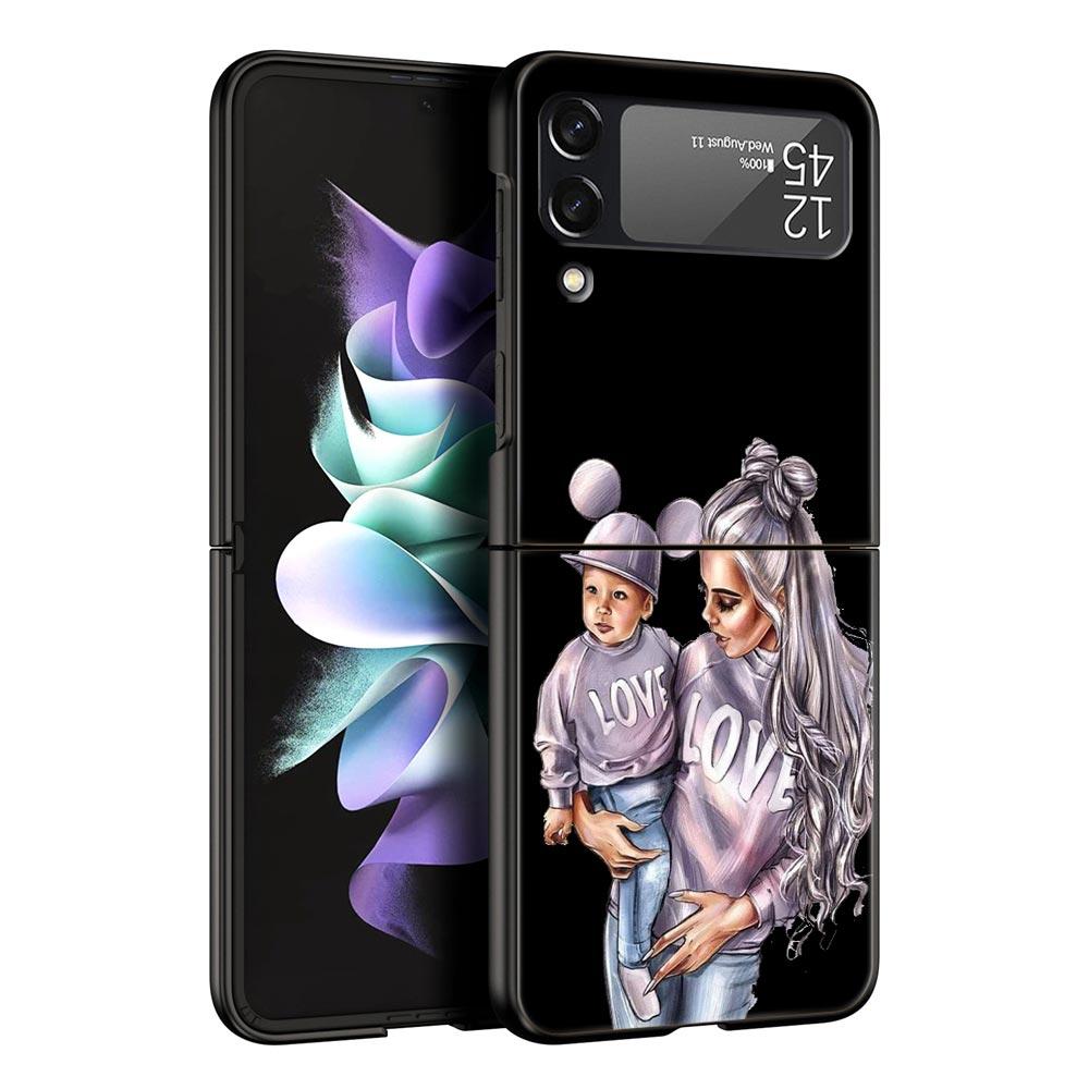 

Черный коричневый волос Baby Mom телефон чехол для Samsung Z Flip3 Flip4 Flip5 чехол для Z Flip 3 Flip 5 4 5G черный жесткий складной чехол Galaxy Z Flip 3