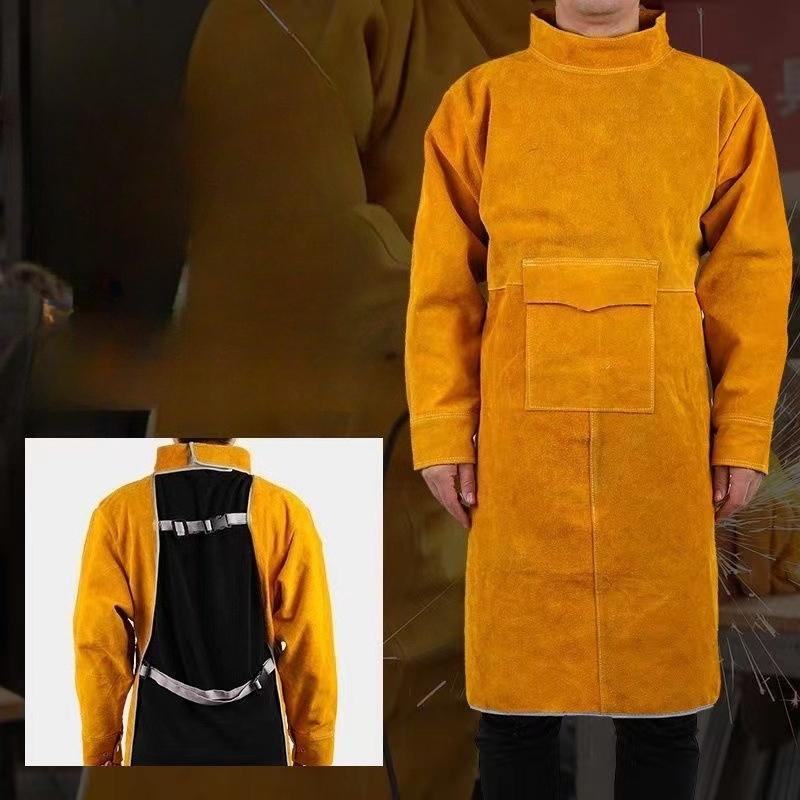 Leather Suede Electric Welding Protective Suit Anti-fire Scald Proof Flame Retardant Heat Insulation Clothing Work Apron