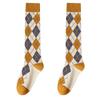 Korean Style Cotton Diamond Pattern Knee-High Retro Socks for Women