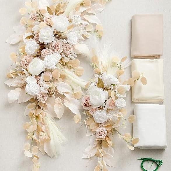 Luxury Wedding Arch Flower Six-Piece Set - 2 Pieces Flower Game 3 Pieces Curtain 1 Arch Suitable For Wedding Diy Decoration