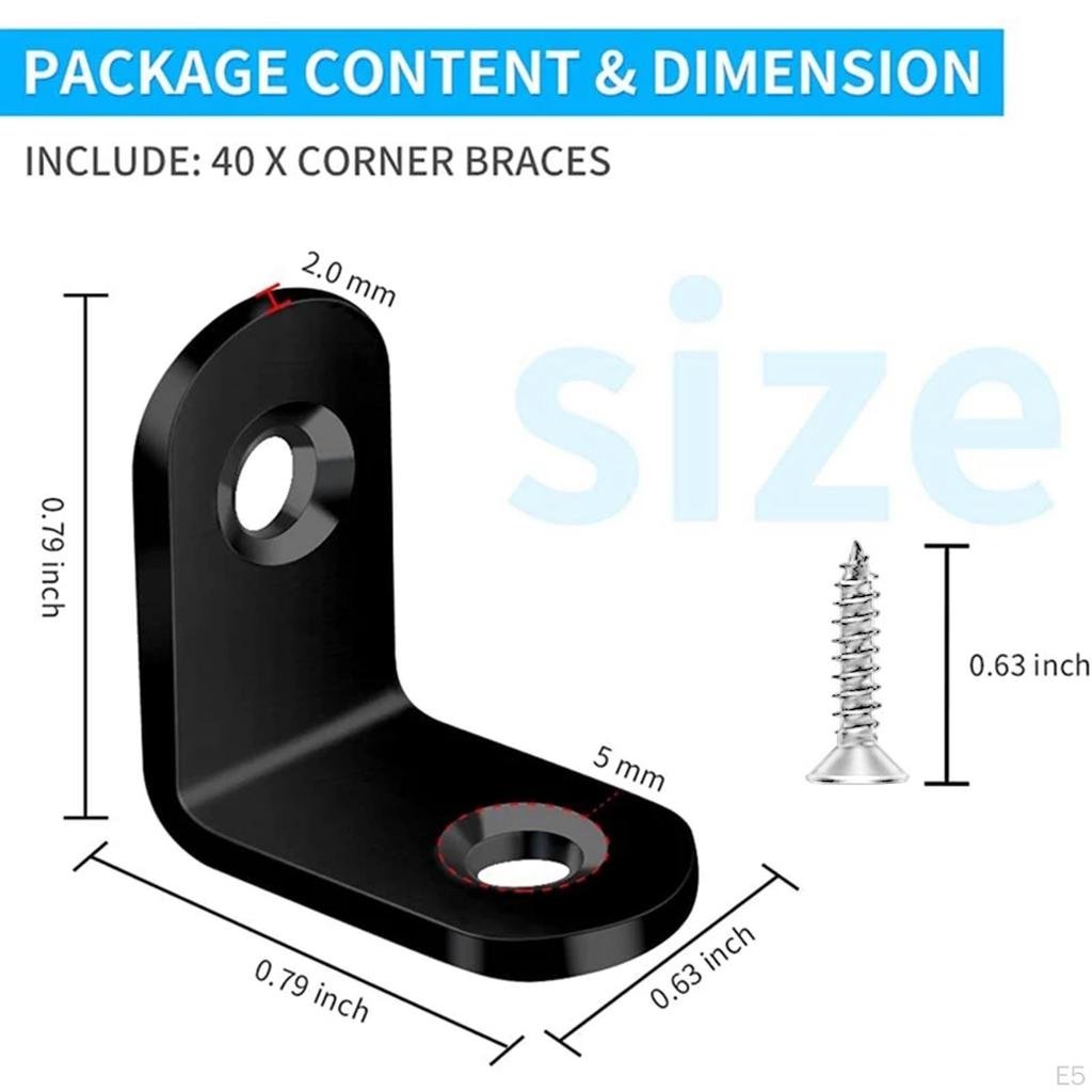 40 Pieces L Brackets Stainless Steel Corner with Screws Angle Set for Wood Cabinet