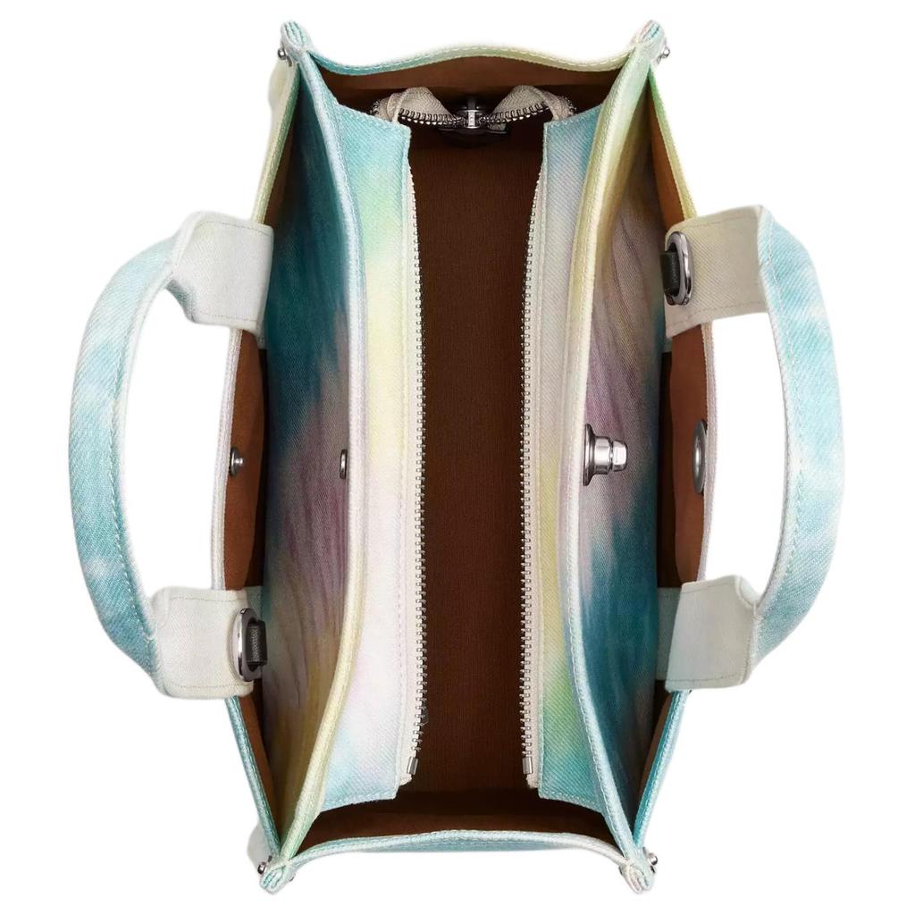 Coach Cargo 26 Rainbow Tie-Dye Print Canvas Recycled Leather Shoulder Crossbody Tote Bag Medium Women bags Silver Multicolor CU129-LHL38