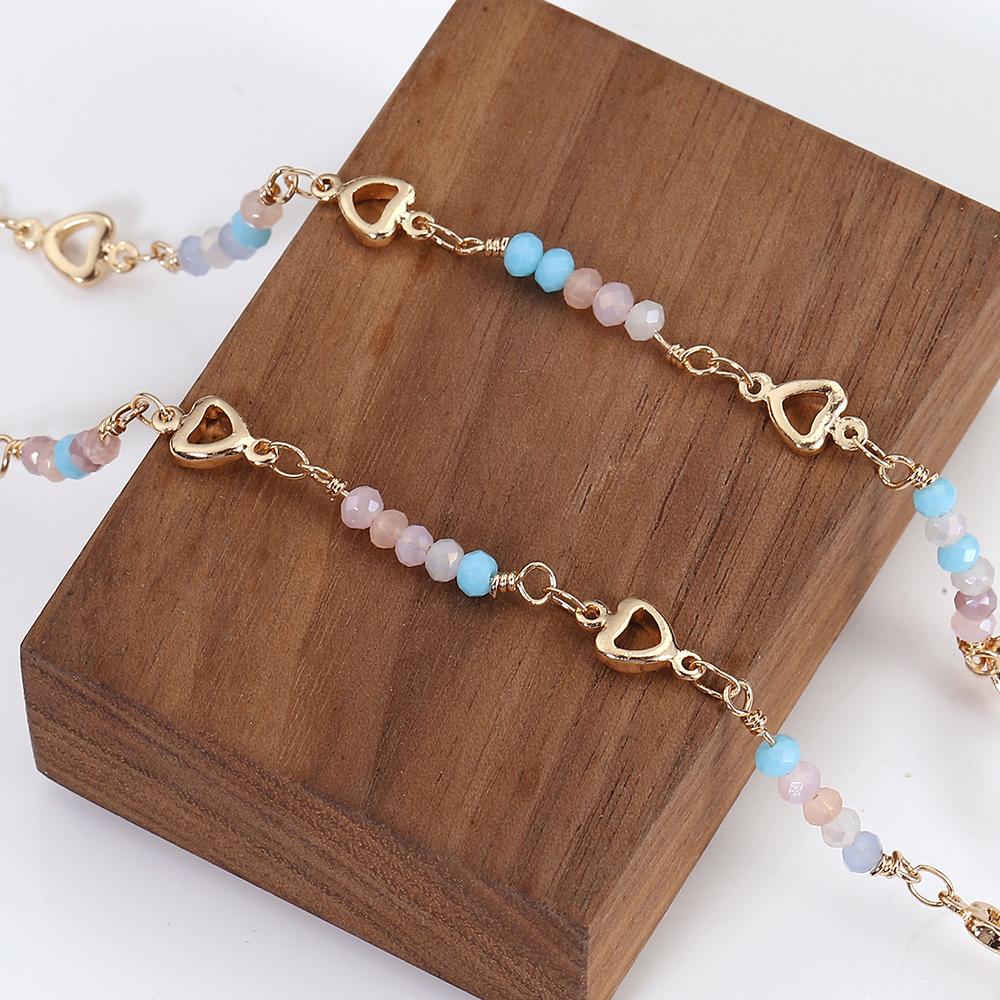 1meter Crystal Beads Chain KC Gold Color Love Heart Beaded Copper Chains for Necklace Bracelet Jewelry Making DIY Components