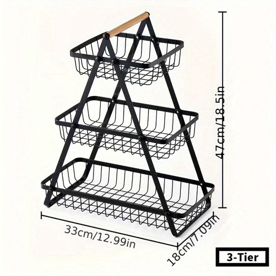 3 Tier Fruit Basket with Removable Trays, Kitchen Worktop Storage Rack for Fruits Vegetables Bread and Snacks, Space Saving Display Shelf