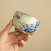 1 Pc Chinese Handmade Flowers and Birds Ceramic Tea Cup Ru Kiln Tea Bowl Household Master Teacup Travel Personal Tea Set 140ml