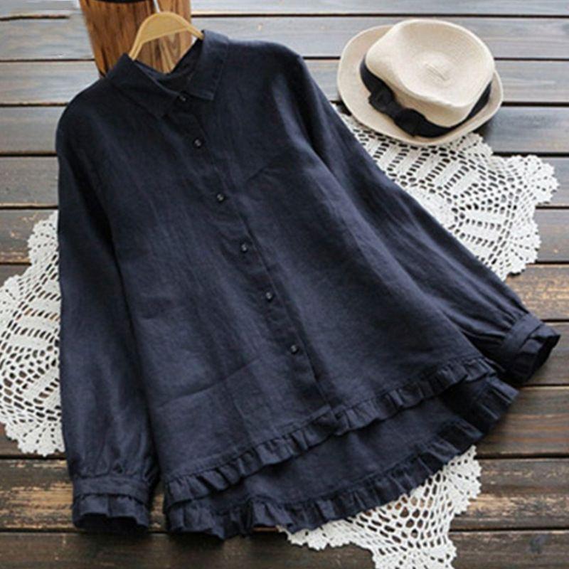 Solid Color Cotton and Linen Loose Shirt Women's Pure Color Cotton and Linen Loose Shirt