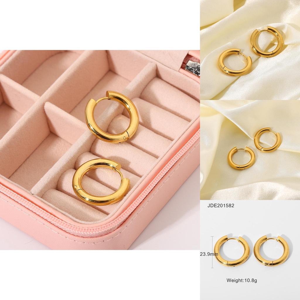 Stainless Goldplated Elegant Steel Geometric Hoop Earrings 18k Gold Titanium Steel Earrings Circle
