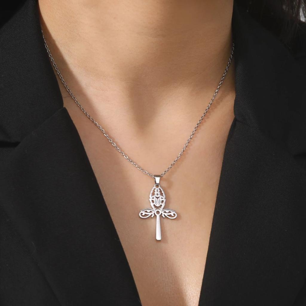 LIKGREAT Egyptian Eye of Horus Ankh Cross Protection Necklace for Women Men Stainless Steel Celtics Knot Amulet Jewelry
