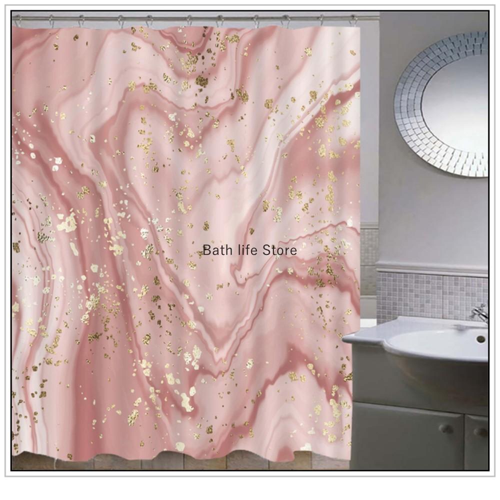Set Tende da Doccia Impermeabili Marmo Dorato Con 12 Ganci Tende da Bagno Tessuto in Poliestere Resistente alla Muffa per Bagno Decorazioni per la Casa
