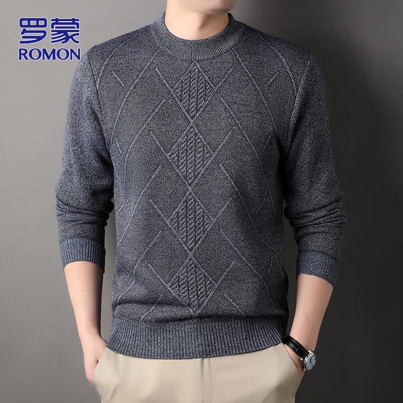 ROMON Men's Fleece-Lined Crew Neck Knit Sweater