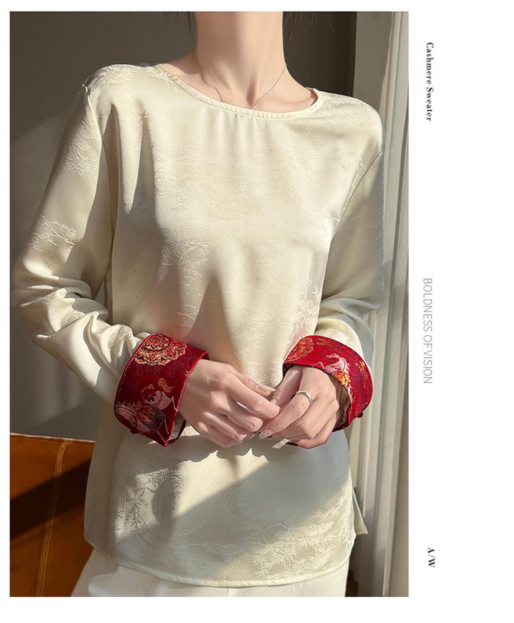 

2026 Women s Satin Jacquard Color Block Tang Suit Top Extra Large