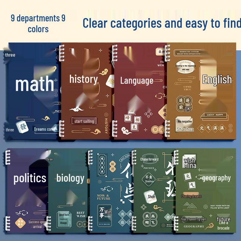 Thick B5 Subject-Specific Notebooks for Junior High: 9-Piece Loose-Leaf Set for Classroom Use
