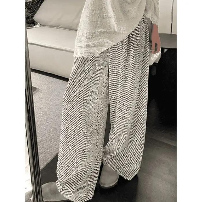 High Waist Striped Silk Chenille Wide-Leg Pants for Autumn/Winter