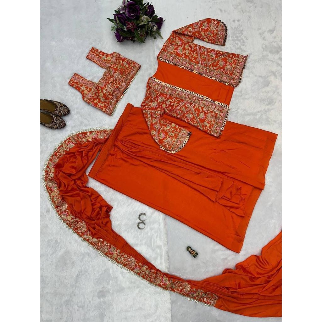 Party Wedding Wear Desigenr Saree Blouse Indian Women Ethnic Sari with Koti