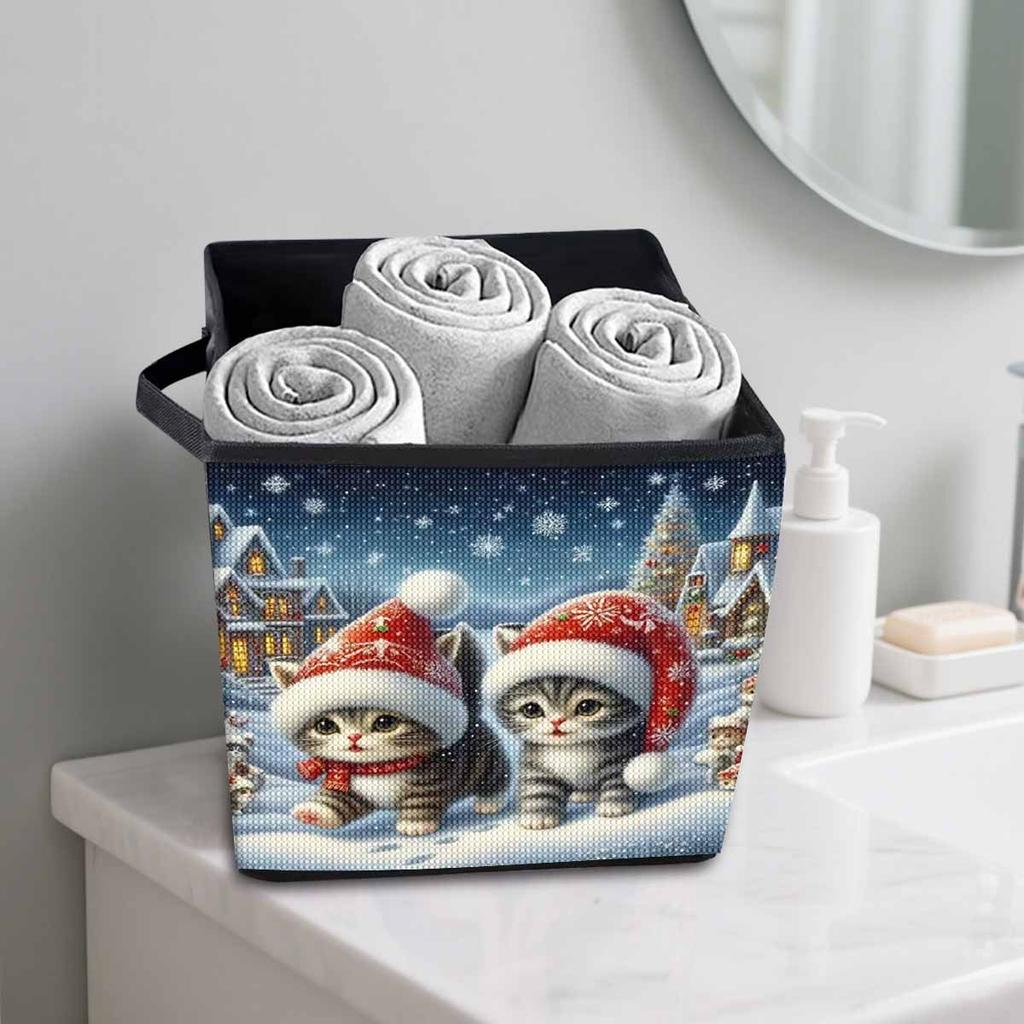 A Kitten Wearing A Hat 5D Diamond Painting Storage Basket Full Round Drill Mosaic Diamond Embroidery Cross Stitch Kits Home Decor Home Decor