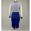 Plus Size Women's Lace Long Sleeve Bodycon Dress Elegant High Waist Patchwork Midi Office Dress