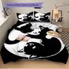 3-teiliges Yin und Yang Weißkatze und Schwarze Katze Bettbezug-Set - Weiche und Gemütliche Schlafzimmer-, Gästezimmer- und Wohnheim-Dekorative Bettwäsche 3-teiliges Set 1 Bettbezug