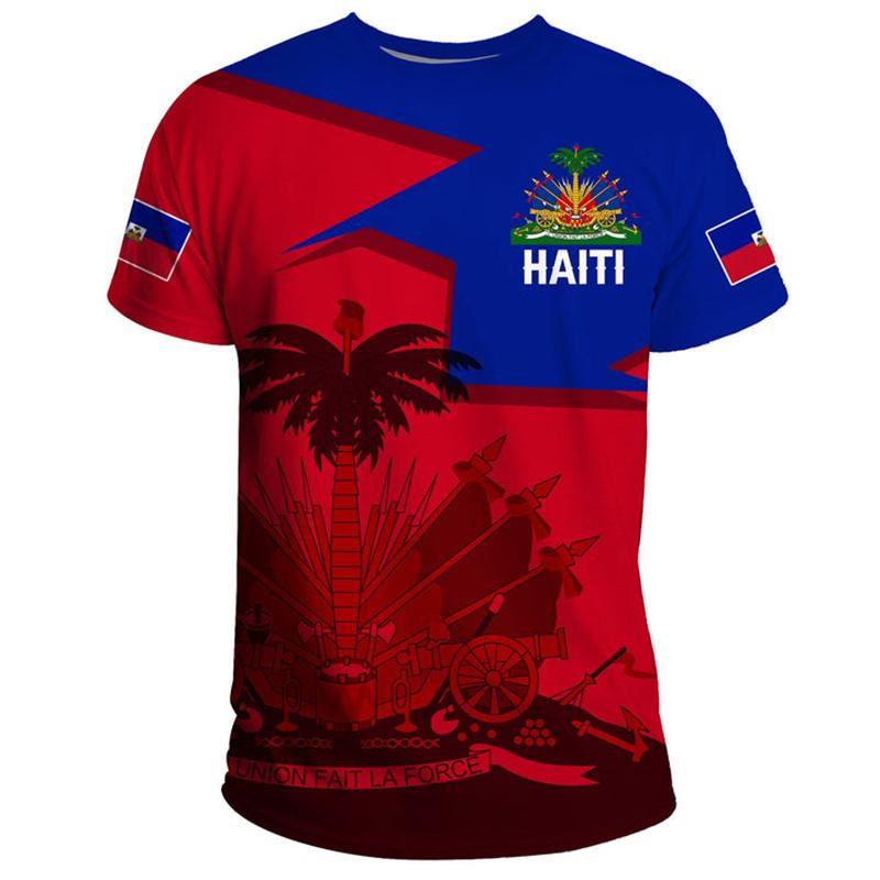 Summer New 3D Printing Caribbean Sea Haiti Flag T Shirt Men Fashion Cool Short Sleeves Women Hawaiian Y2k Tee Shirts Vintage Top