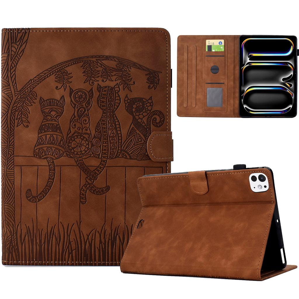 For iPad Pro 11 (2024) Case Cats Imprinted PU Leather Card Slots Tablet Cover