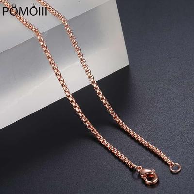 Fashion Simple 2mm Round Box Chain Necklaces For Women Men Stainless Steel Never Fade Rose Gold Color Tone Solid Metal KN555A
