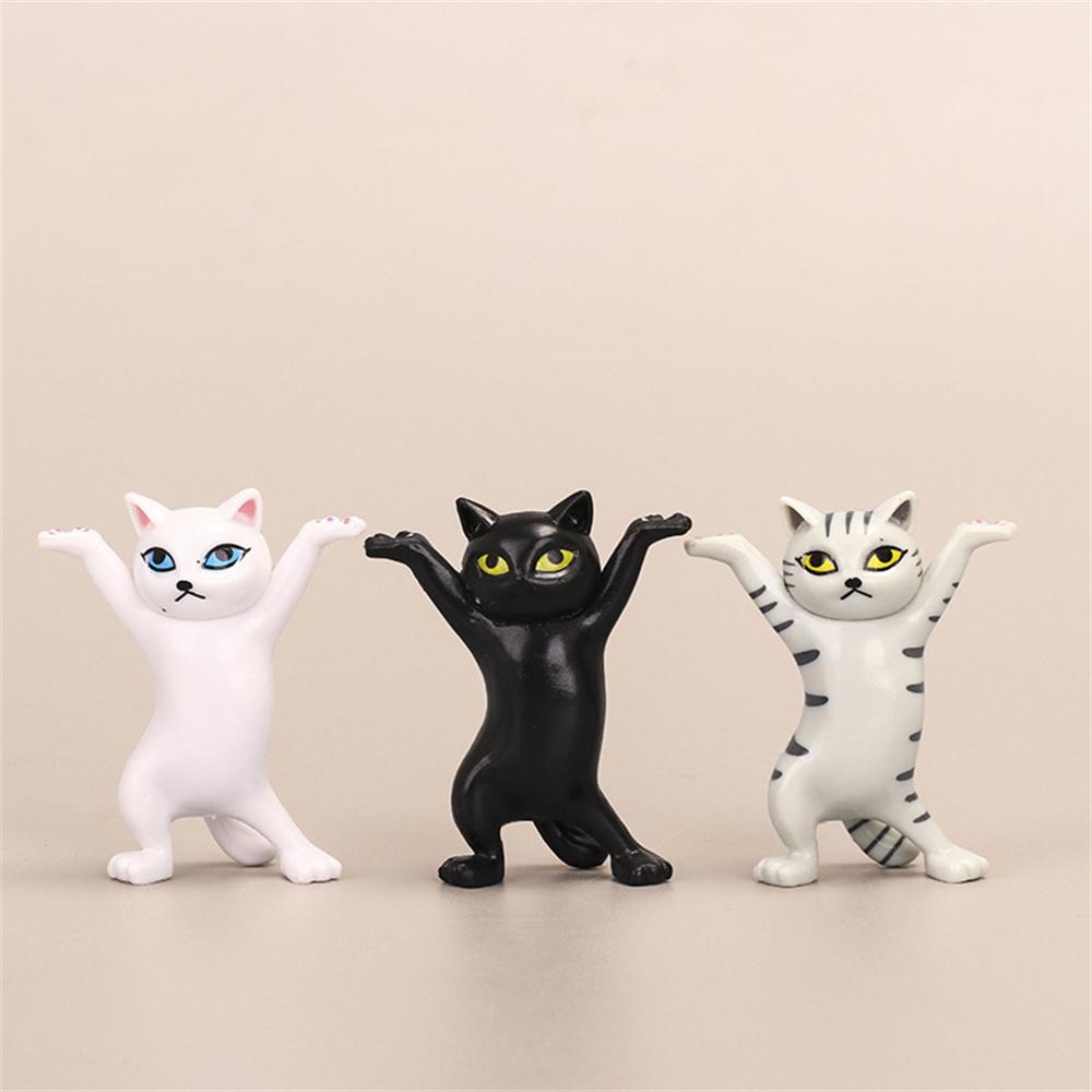 Funny Cat Doll Ornaments Kawaii Cats Pen Holder Plastic Crafts Earphone Support For Room Office Desk Accessories Home Decoration