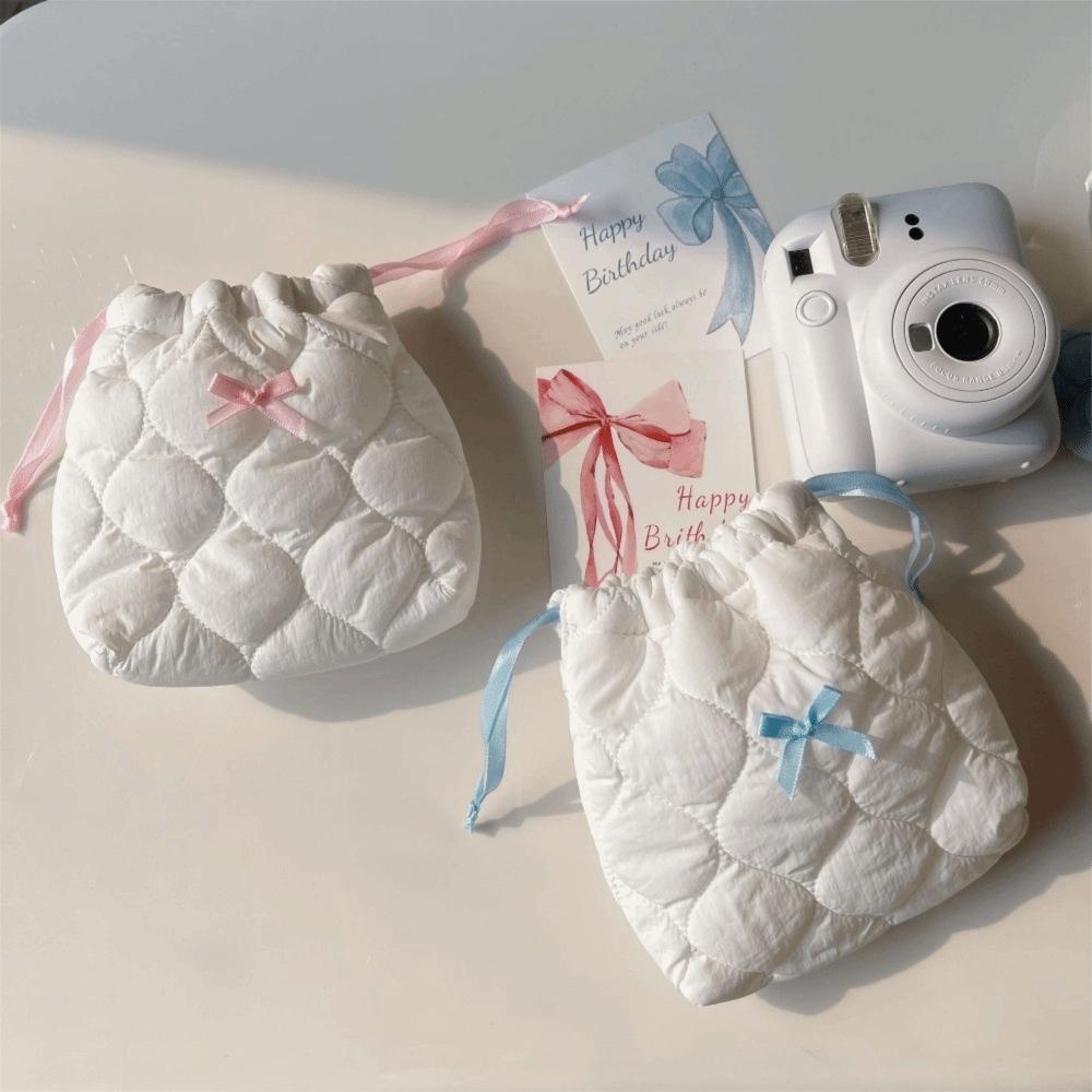 Quilted Cotton Camera Storage Bag Anti-fall Anti-scratch Drawstring Wallet Shockproof Bow Sanitary Napkin Storage Bag for Travel