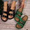 Women Slippers Fashion Two Buckle Cork Women Sandals  New Summer Flats Slippers Retro Garden Slides Women Zapatos De Mujer