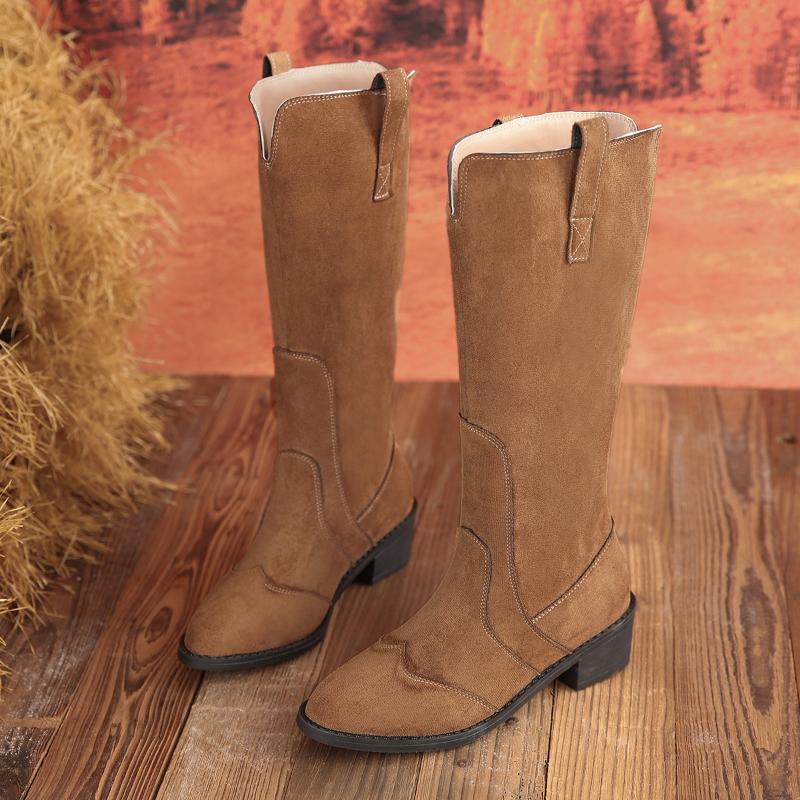Plus Size 36-43 Western Cowboy Boots Women's Matte High Barrel Knight Boots Autumn/Winter New Long Barrel Boots