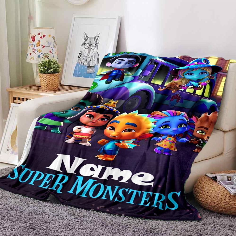 Custom Name Super Monsters Theme Printed Blanket - Perfect for Couch, Bed, Travel & Outdoor Use | Machine Washable, Cozy & Durable.
