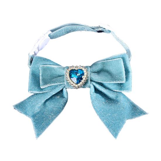 Cats Dog Collar Velvet Bow Tie Adjustable Anti-Choking Puppy Necklace Heart Shape Rhinestone Decoration Lightweight Comfortable Birthday Accessories