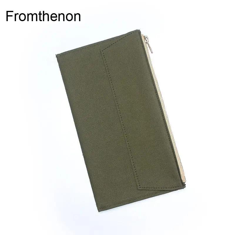 Fromthenon Borsa Portaoggetti per Taccuino Retro Tela Verde Oliva Porta Carte Cancelleria Vintage per Accessorio Taccuino da Viaggio Midori Qualità
