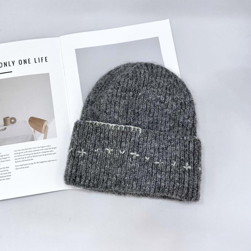 25 Early Autumn New Seam Edge Contrasting Wool Hat Women's New Versatile Cold Hat Knitted Sleeve