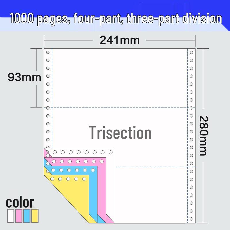 241-Pin Four-Part Computer Printing Invoice Paper - 1000 Sheets, Two-Fold & Three-Fold