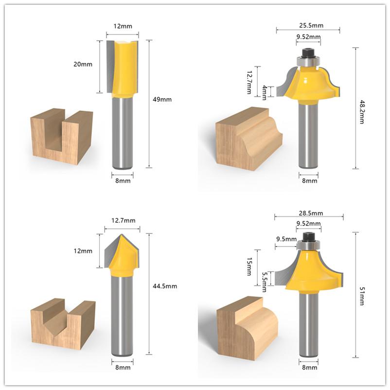 15 bucăți freză dreptă de tăiat pentru bucăți din lemn de tăiere din carbură de tungsten pentru prelucrarea lemnului Set de freză de 1/4 inch 8 mm