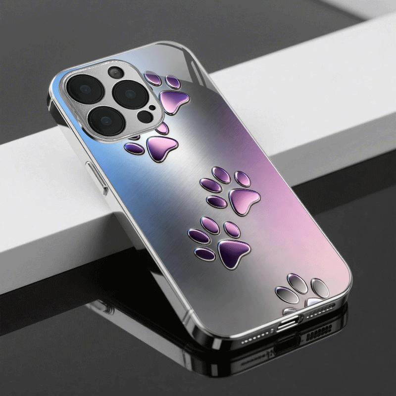 Stylish Metallic Cat Paw Print For iphone 17 case fashion phone cases Glass Phone Case for iPhone 17 16 15 14 13 12 pm Pro Plus