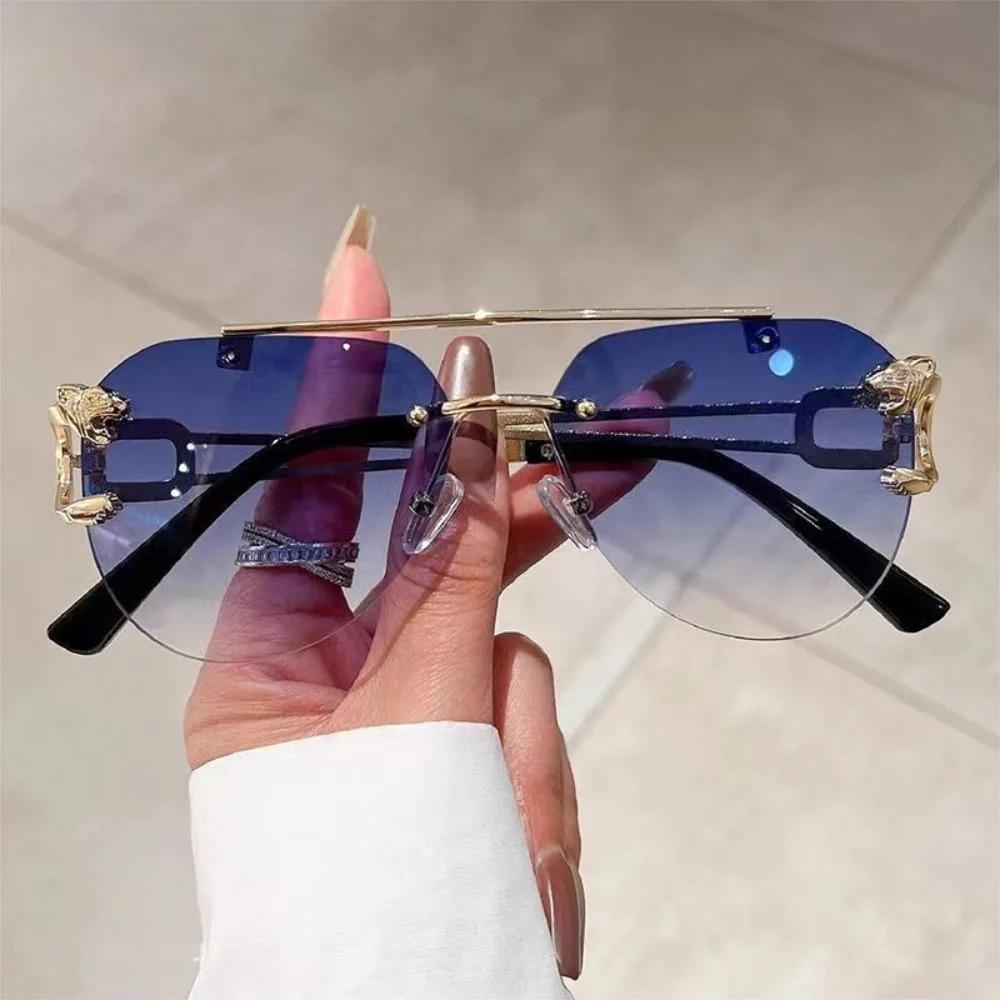 Rimless Vintage Sunglasses for Women Luxury Oversized Fashion Glasses Pilot Gradient Outdoor Shades Sun Glasses