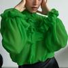 Blusas Mujer De Moda 2022 Summer rufflesTop Female Women Shirts Women's Green Shirt Blouses Tops Long Sleeve Chic Woman Blouse