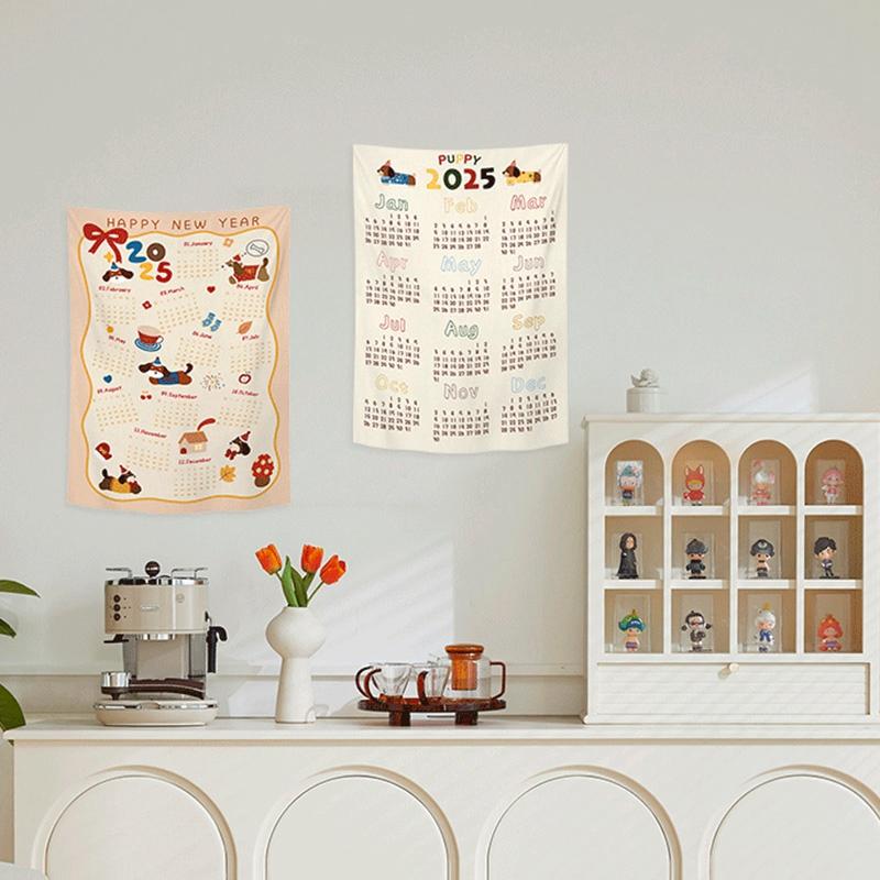 Calendar de Anul Nou acasă agățat pânză Anul Nou 2025 calendar perete fundal tapiserie foto agățat pânză decorare casă
