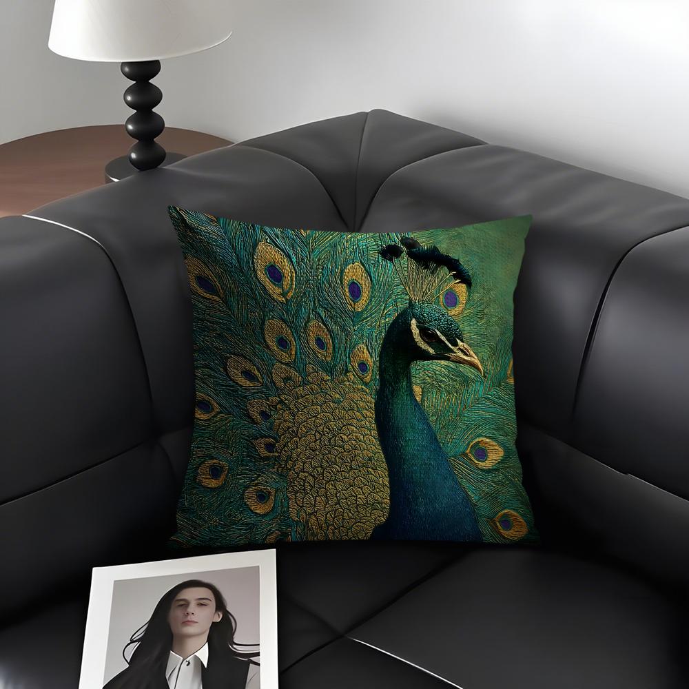 Peacock Luxury Cushion Cover Natural Linen Organic Fabric Double-Sided Printing Sofa Home Decor Gift Pillow Case