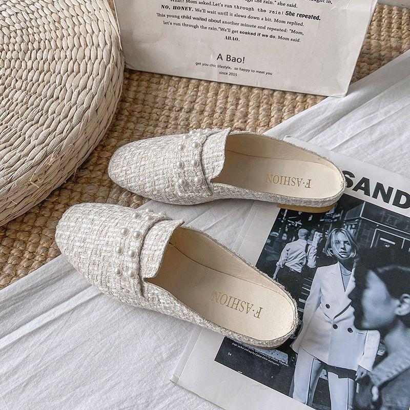 Flat single shoes lazy shoes women's outer wear 2025 summer new fashion casual non-slip versatile bag head half slippers women