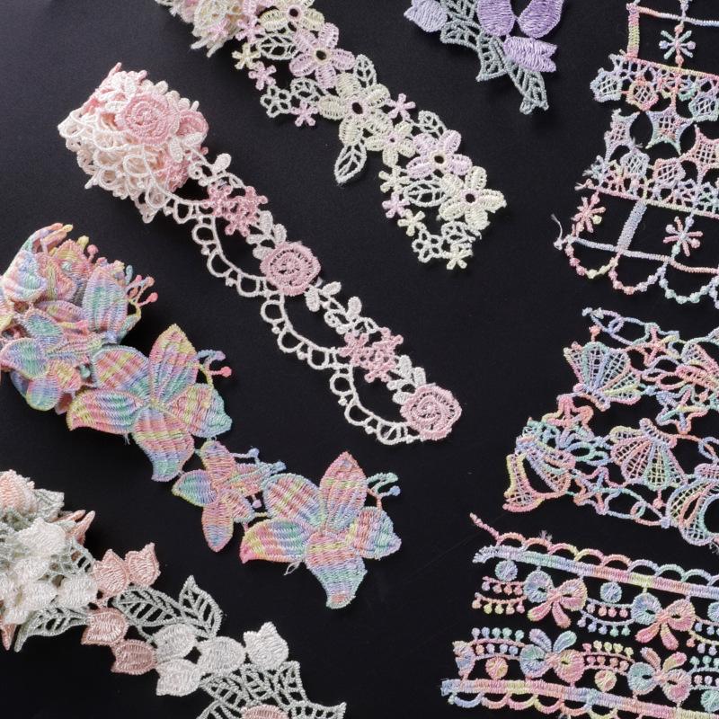 Embroidery Label Cartoon Flower Color Petal Hand Account Diy Webbing Clothing Accessories Water-Soluble Embroidery Lace Cloth Sticker