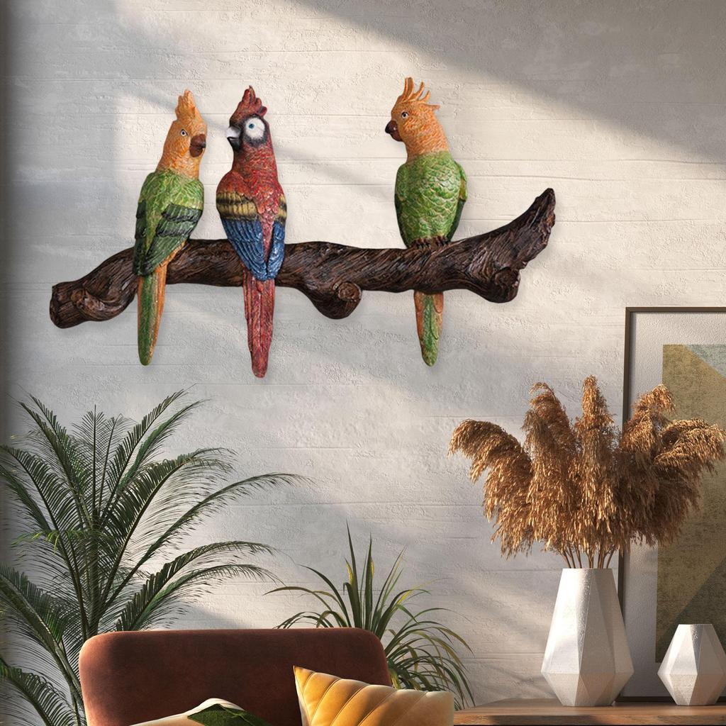 Parrot Statue Wall Decor Wall Sculpture Resin Bird Figurine Realistic Parrot Statues for Living Room