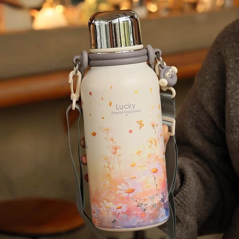 German Insulated Water Bottle, Large Capacity Thermos Cup, Stylish and High-End Design for Girls, Stainless Steel Tea Brewing Cup for Students
