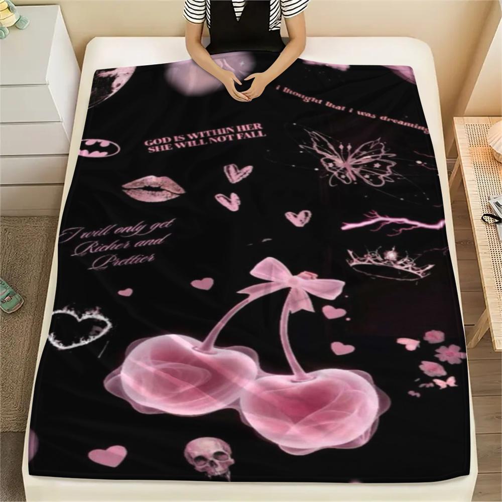 1Pc Pink Bow Butterfly Print Flannel Blanket, High Quality Comfortable for All Seasons, Home Decor, Warmth and Comfort, Perfect for Gifts