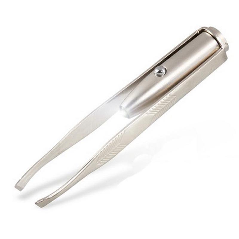 1pc LED Tweezer+3 Batteries Eyelash Eyebrow Eyes Hair Remover Tools Stainless Steel Eyebrow Tweezers