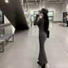 Vintage Black Bodycon Dress Retro Evening Party Elegant Wrap Long Sleeve Dresses for Women Autumn Fall V-neck Polo