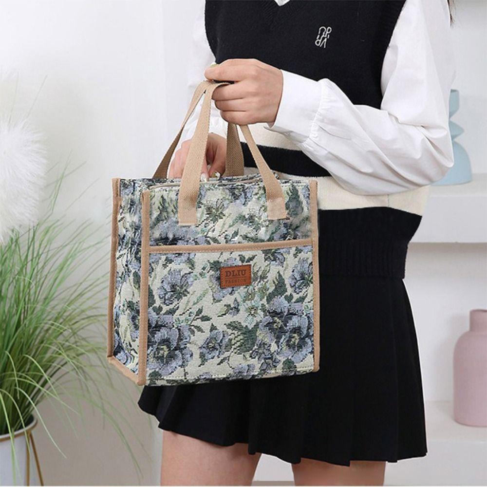 New Thickened Floral Print Lunch Bag Thermal Waterproof Insulation Bag Large Capacity Portable Handbag